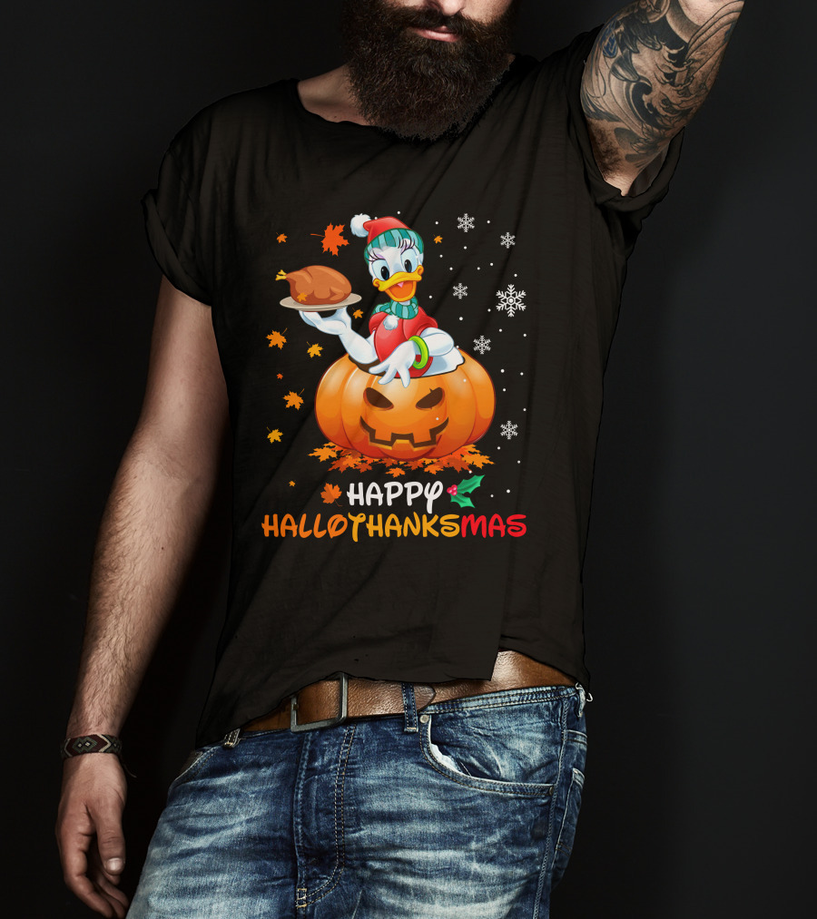 Happy Hallothanksmas - Pumpkin Snowflakes And Roast Turkey T-Shirt
