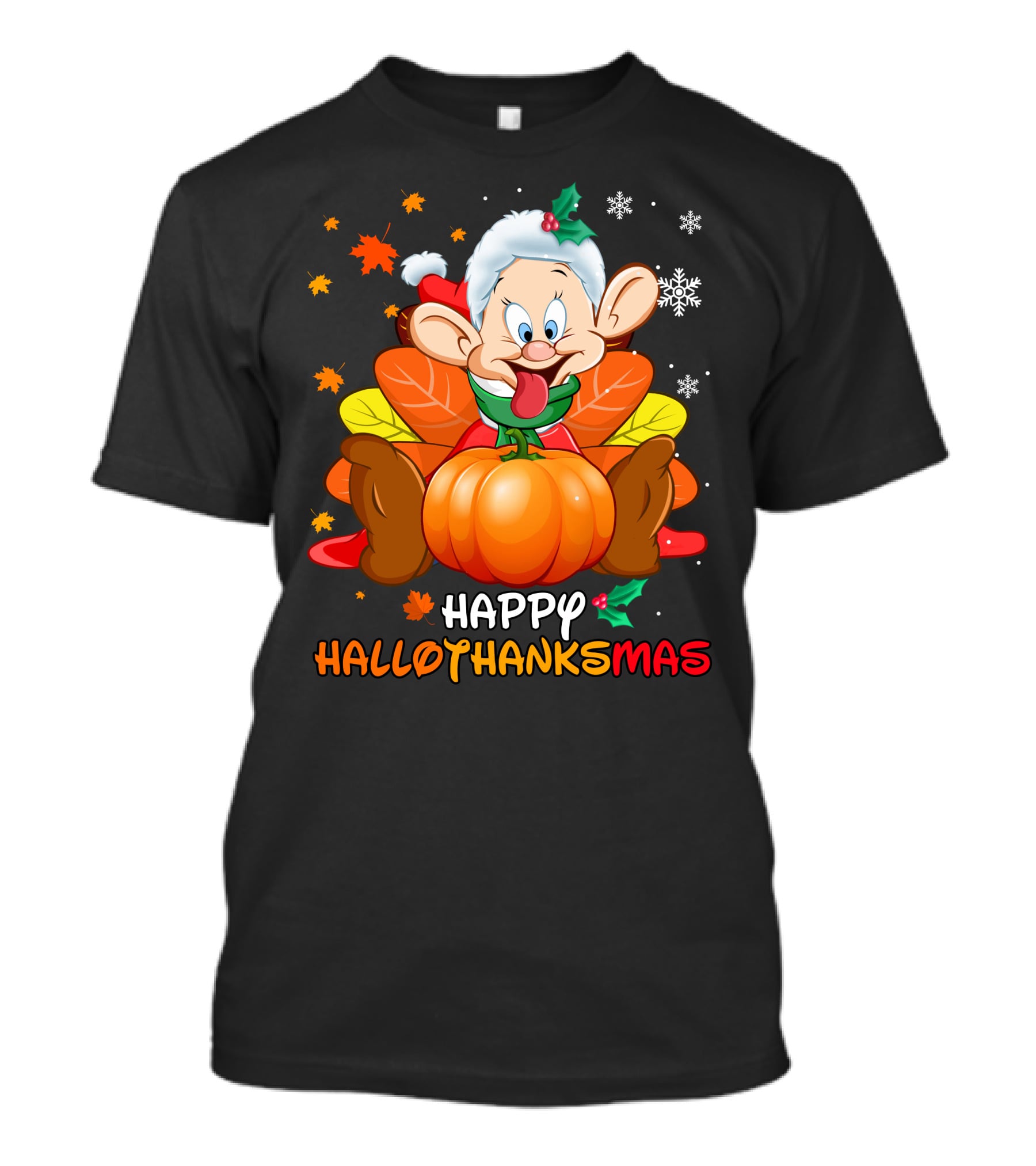 Happy Hallothanksmas Snow White Dwarf Thanksgiving Christmas Halloween T-Shirt