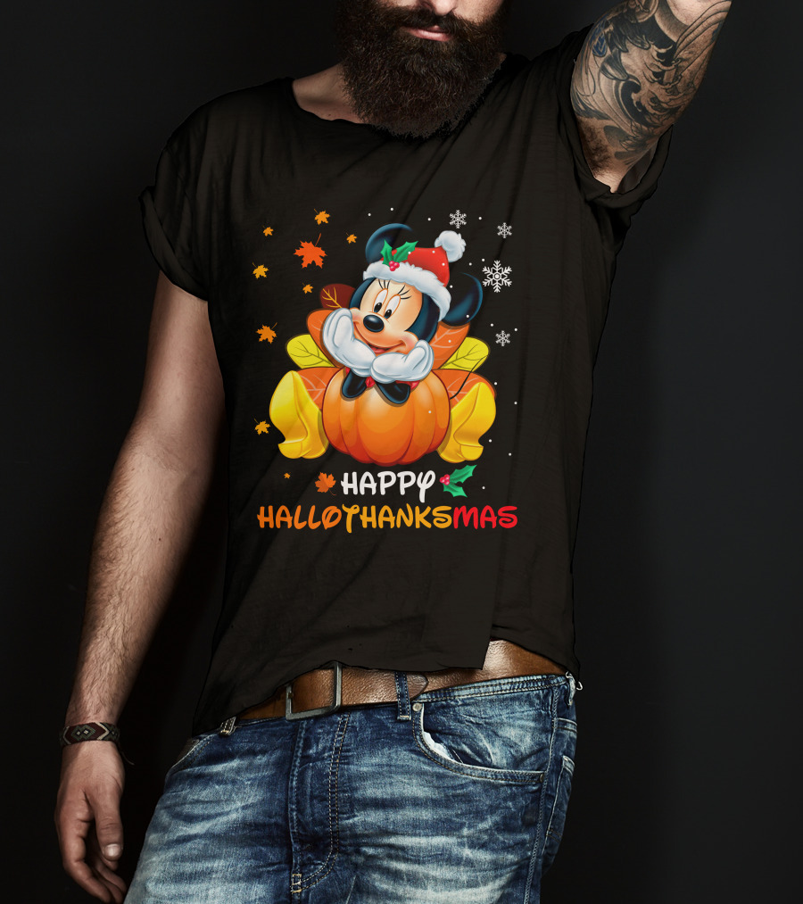 Happy Hallothanksmas Minnie Mouse Pumpkin Festive Holiday T-Shirt