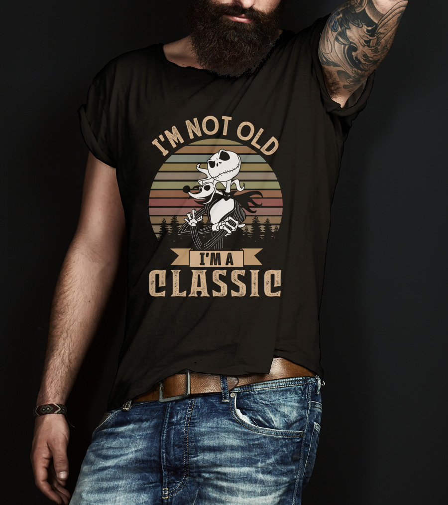 I'm Not Old I'm A Classic Jack Skellington Retro Stripes Forest Style T-Shirt