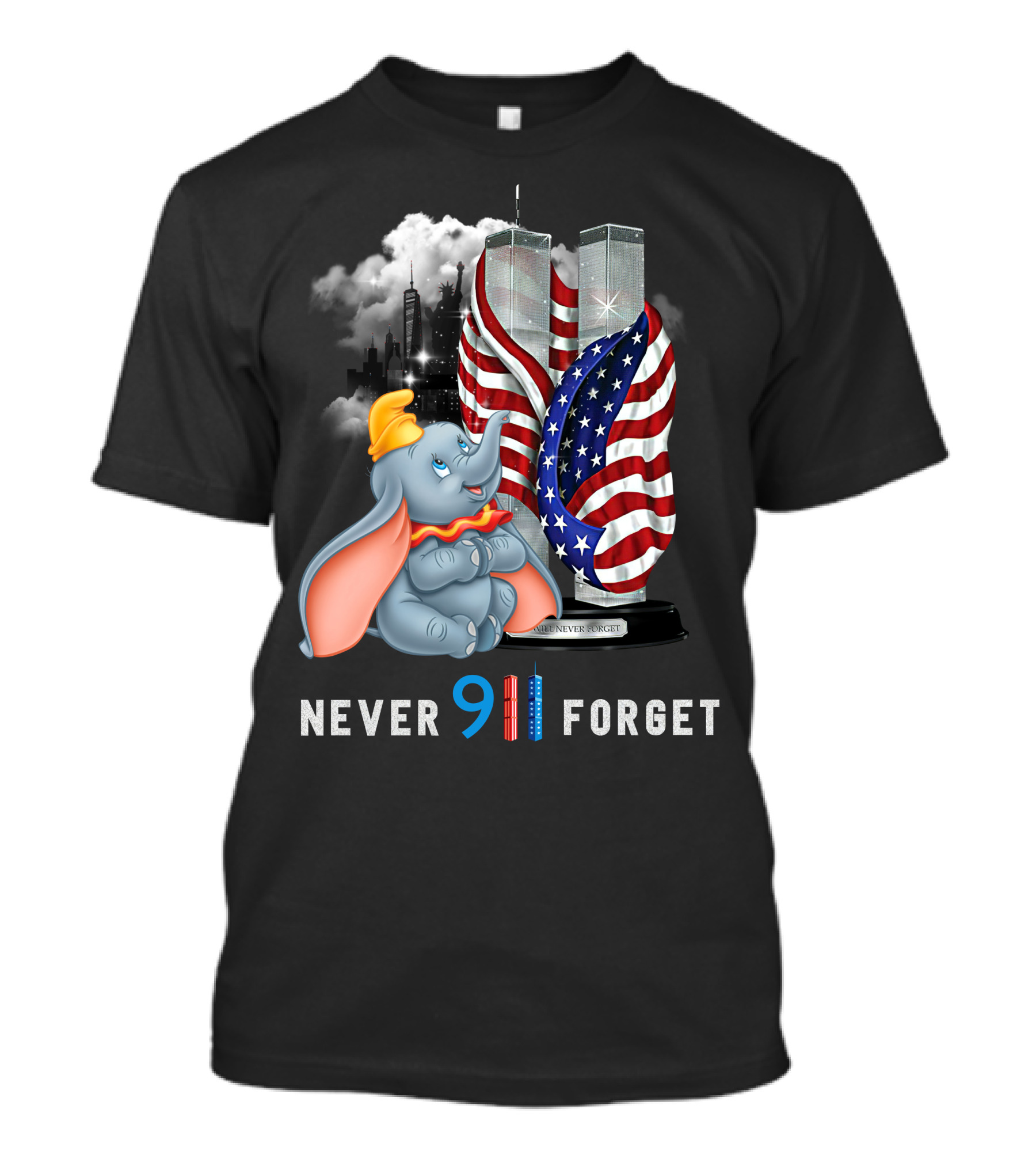 Dumbo Never 911 Forget Twin Towers American Flag Tribute T-Shirt