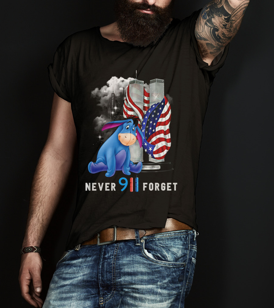 Eeyore Never 9/11 Forget Twin Towers American Flag T-Shirt