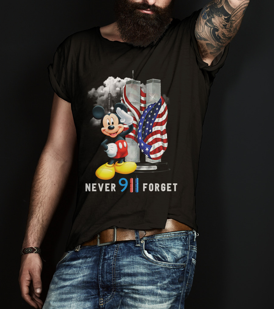Never 9/11 Forget Mickey Twin Towers American Flag T-Shirt