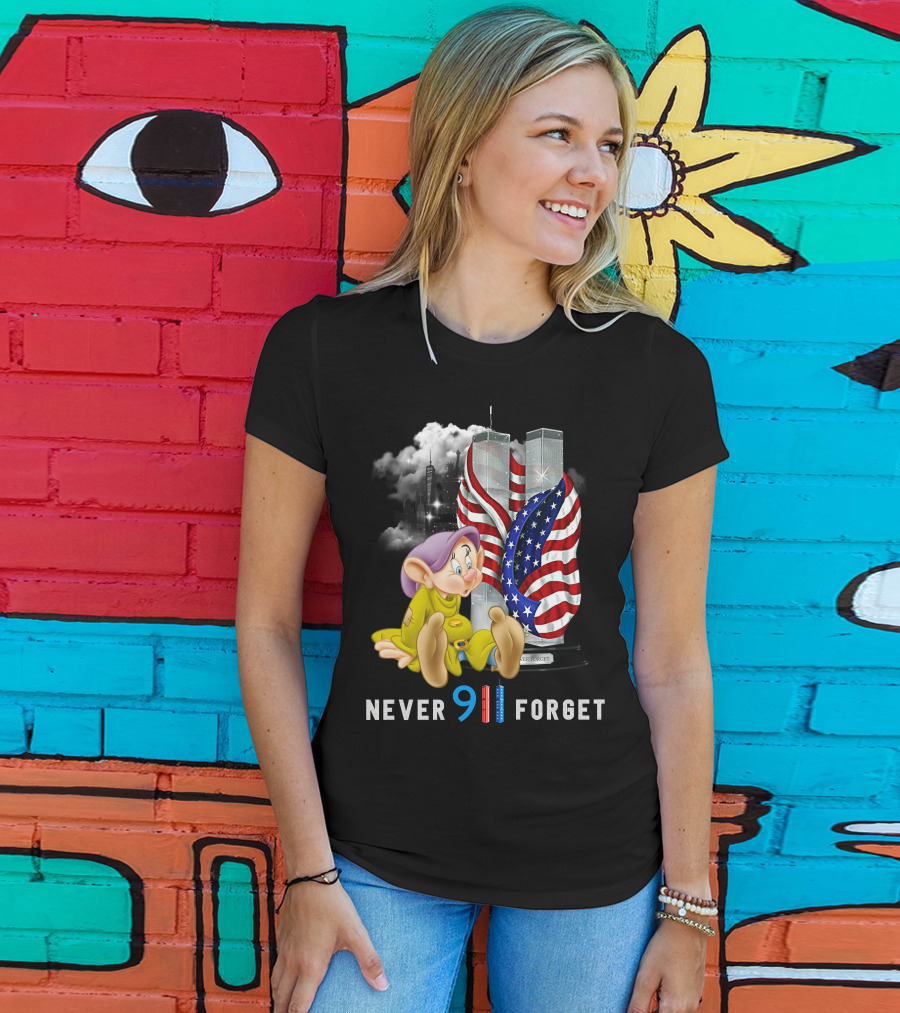 Never 9 11 Forget Dopey D Twin Towers American Flag T-Shirt