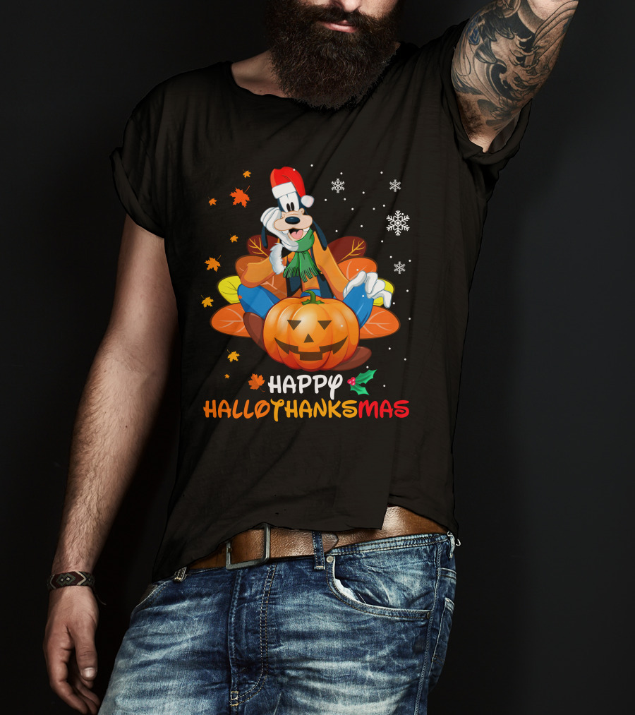 Happy Hallothanksmas Goofy Pumpkin Snowflakes T-Shirt