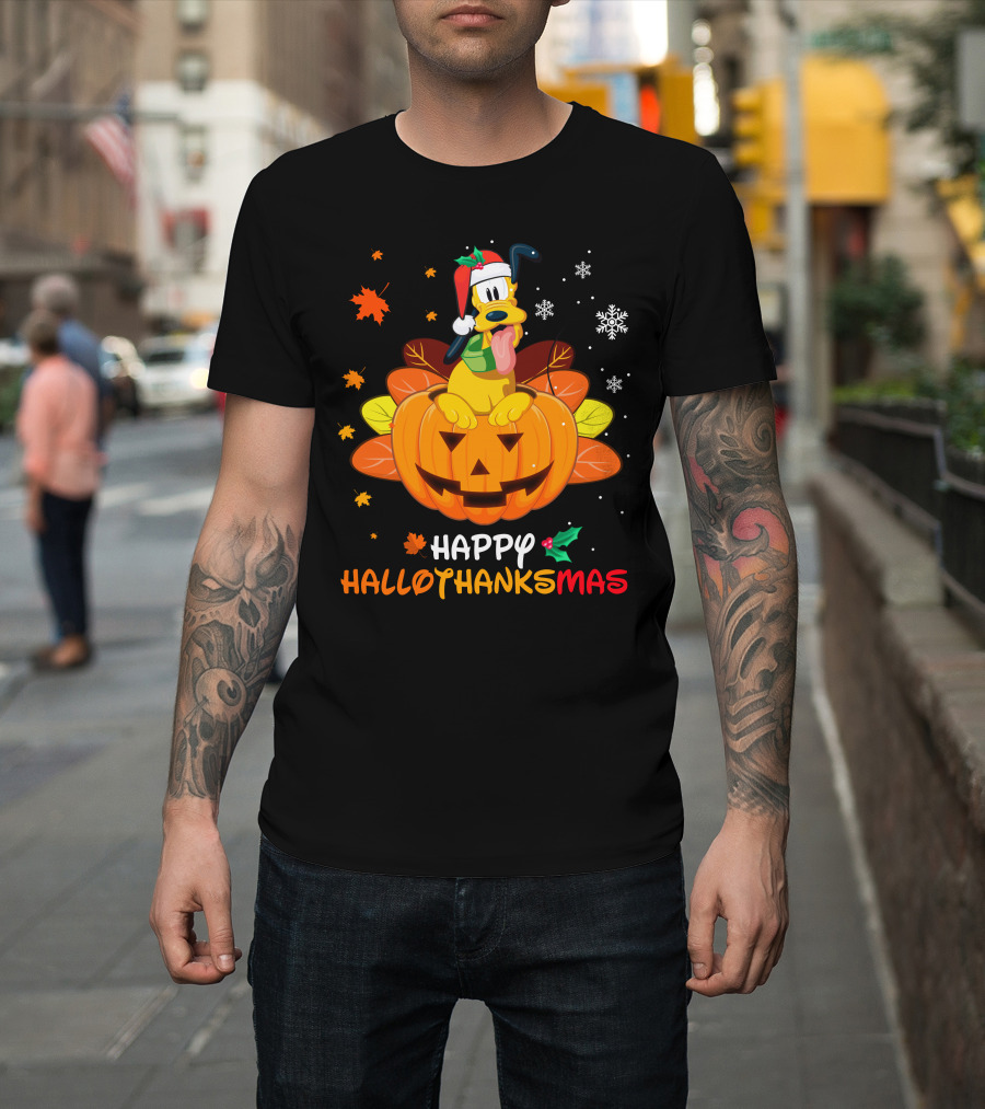Happy Hallothanksmas Pluto Christmas Halloween Thanksgiving T-Shirt