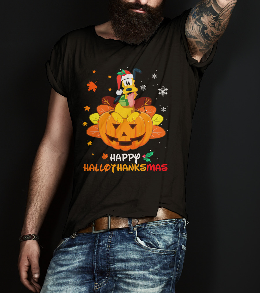 Happy Hallothanksmas Pluto Christmas Halloween Thanksgiving T-Shirt
