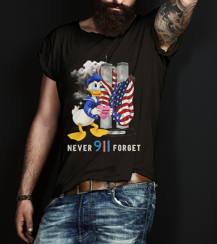 Never 911 Forget Donald Duck Twin Towers Usa Flag T-Shirt