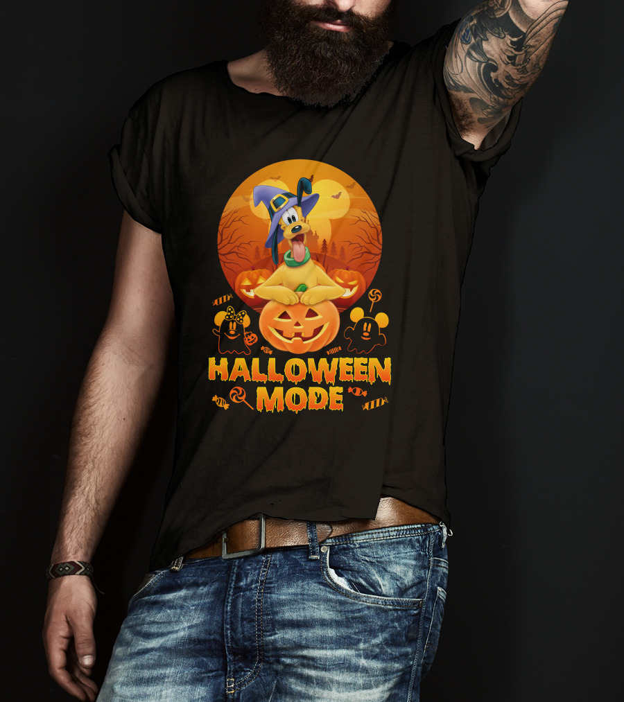 Pluto Halloween Mode With Witch Hat And Pumpkin Decorations T-Shirt