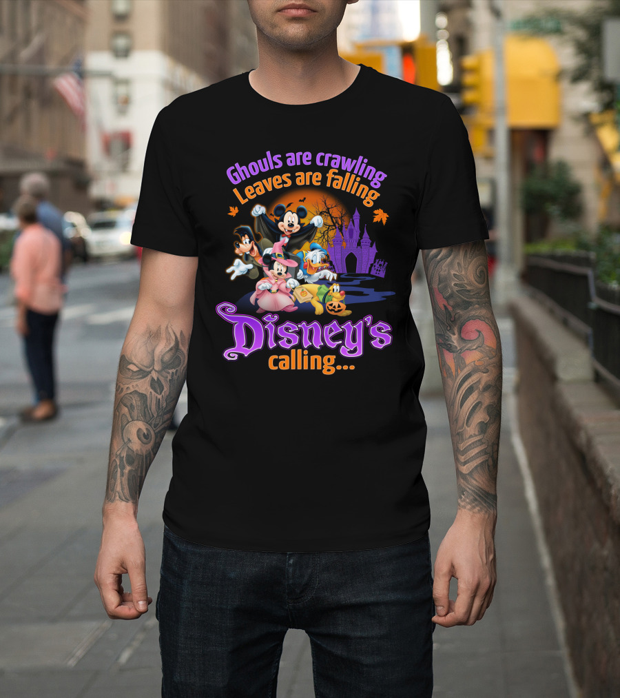 Ghouls Are Crawling Leaves Are Falling Disney's Calling Mickey Mouse and Friends Halloween Castle T-Shirt