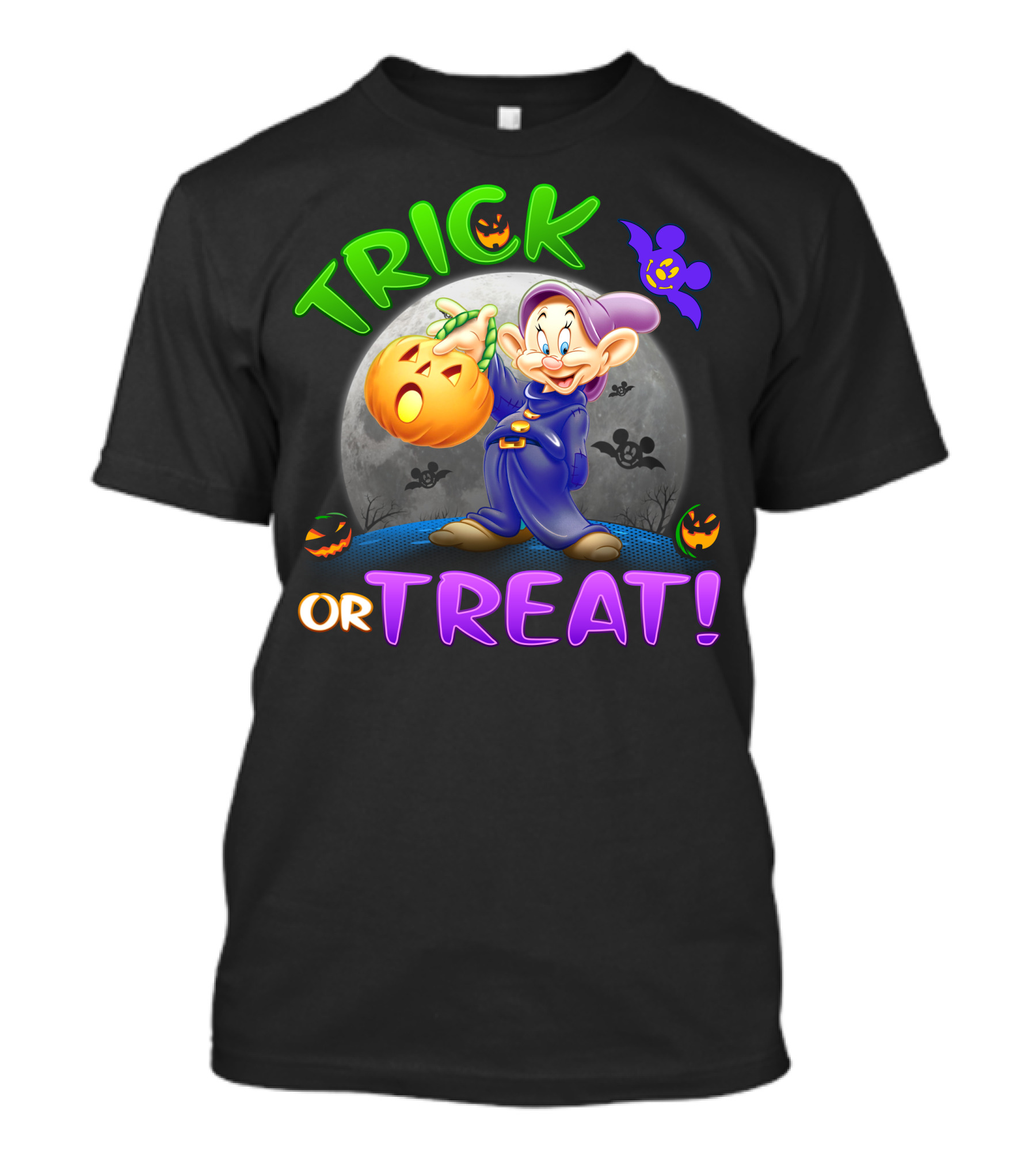 Trick Or Treat Dopey Halloween Disney Character With Pumpkin And Bat T-Shirt
