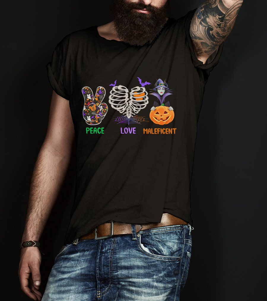 Peace Love Maleficent Halloween Style T-Shirt