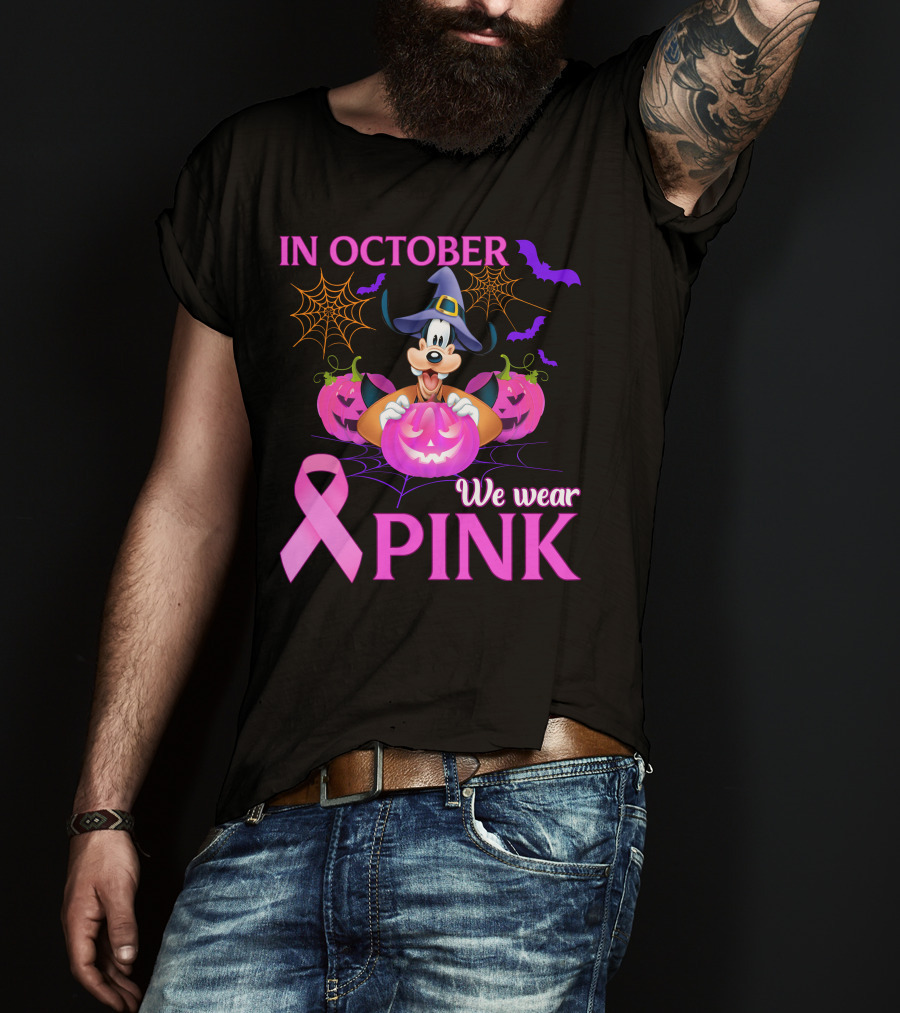 In October We Wear Pink Goofy Halloween Breast Cancer Awareness T-Shirt