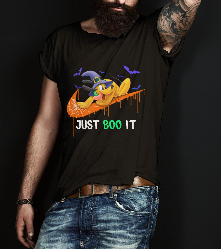 Just Boo It Halloween Pluto Witch Hat Bats Nike Swoosh T-Shirt