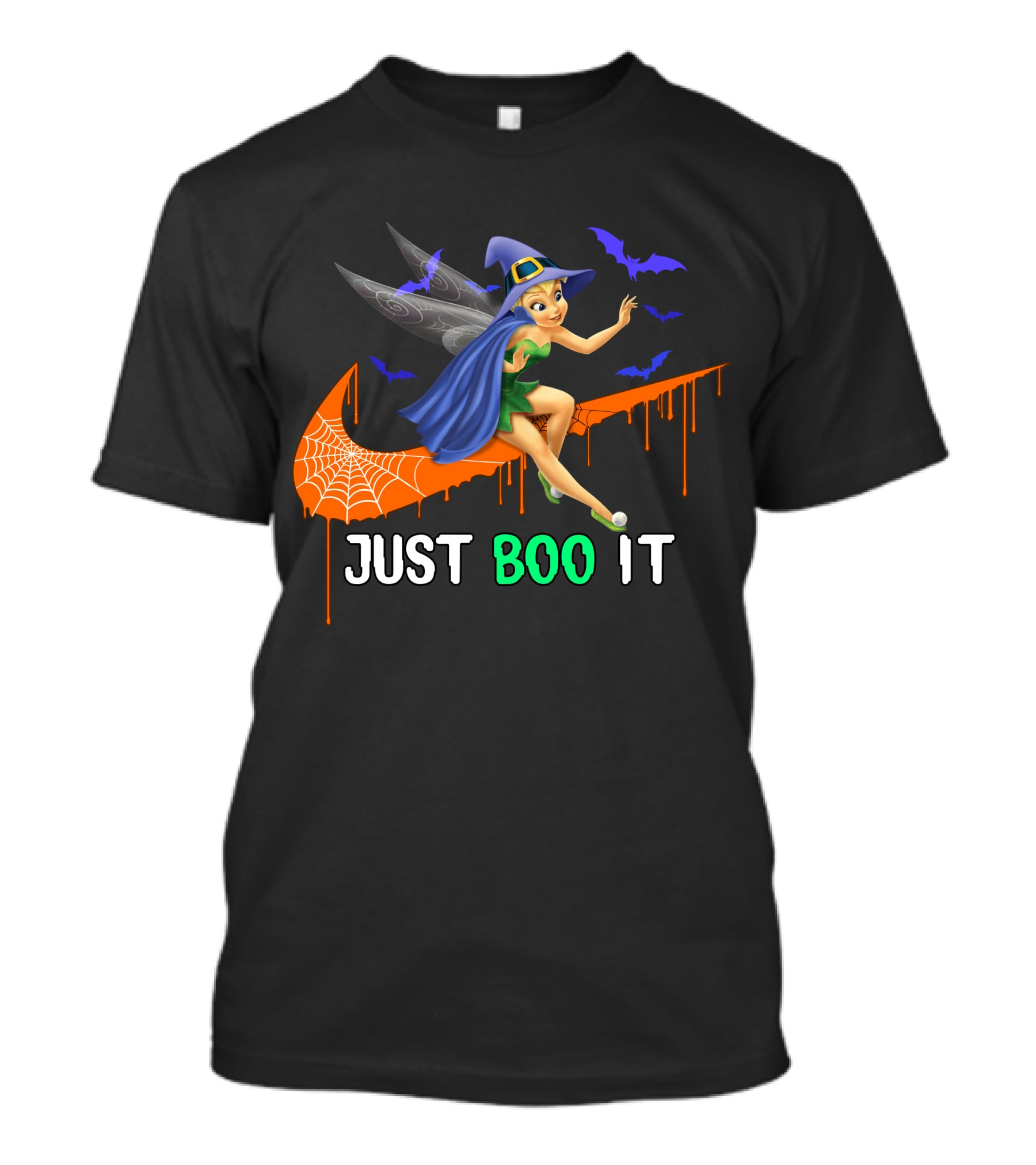 Just Boo It Tinker Bell Witch Halloween Bats Spiderweb T-Shirt