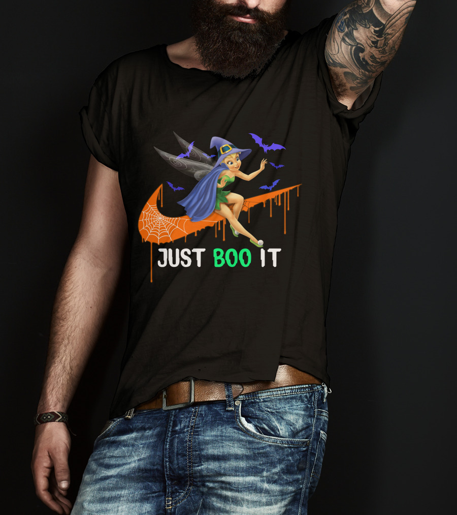 Just Boo It Tinker Bell Witch Halloween Bats Spiderweb T-Shirt