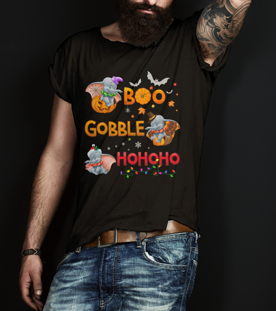Boo Gobble Hohoho Dumbo Halloween Thanksgiving Christmas Collection T-Shirt
