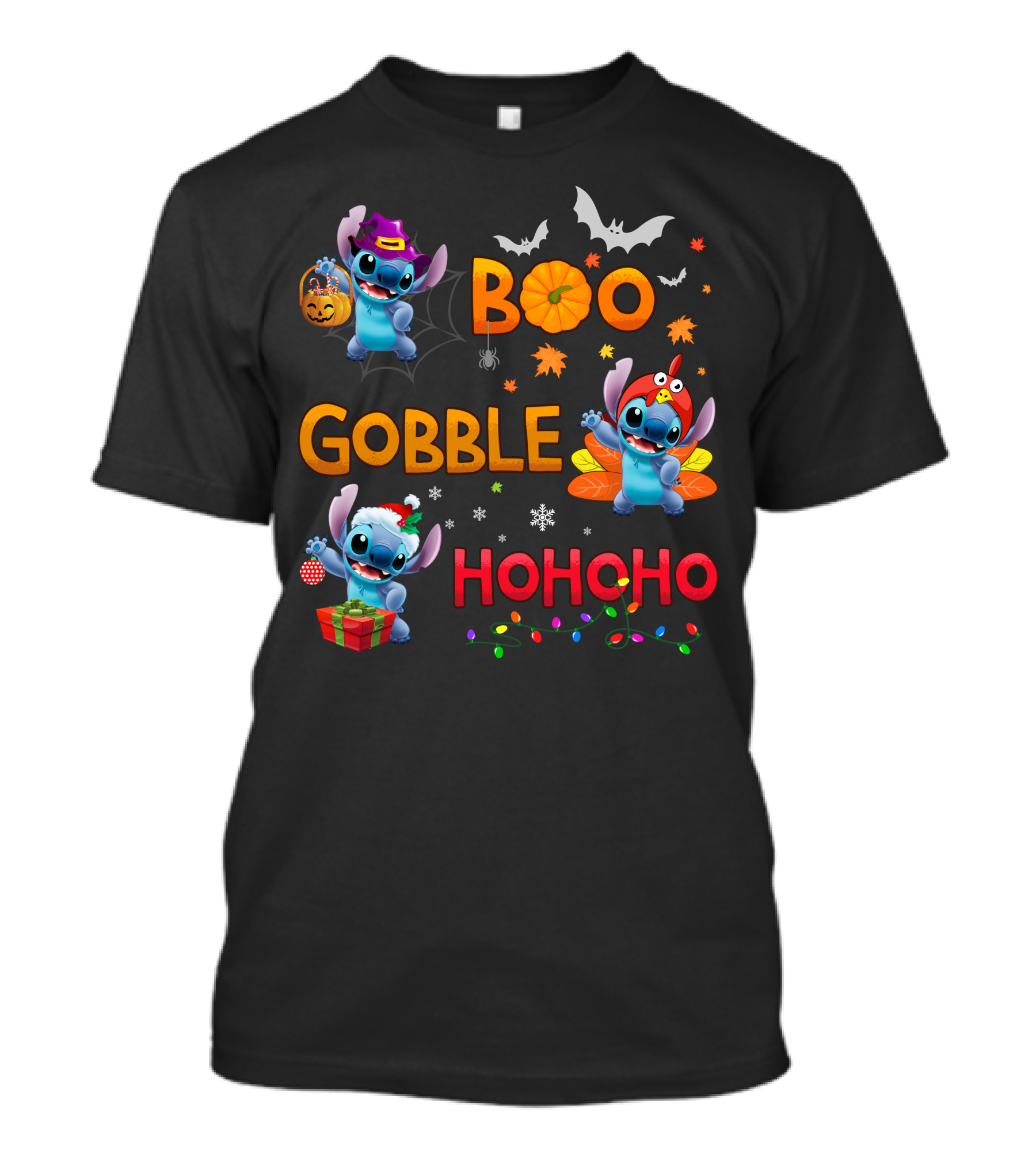 Boo Gobble Hohoho Stitch Halloween Thanksgiving Christmas T-Shirt