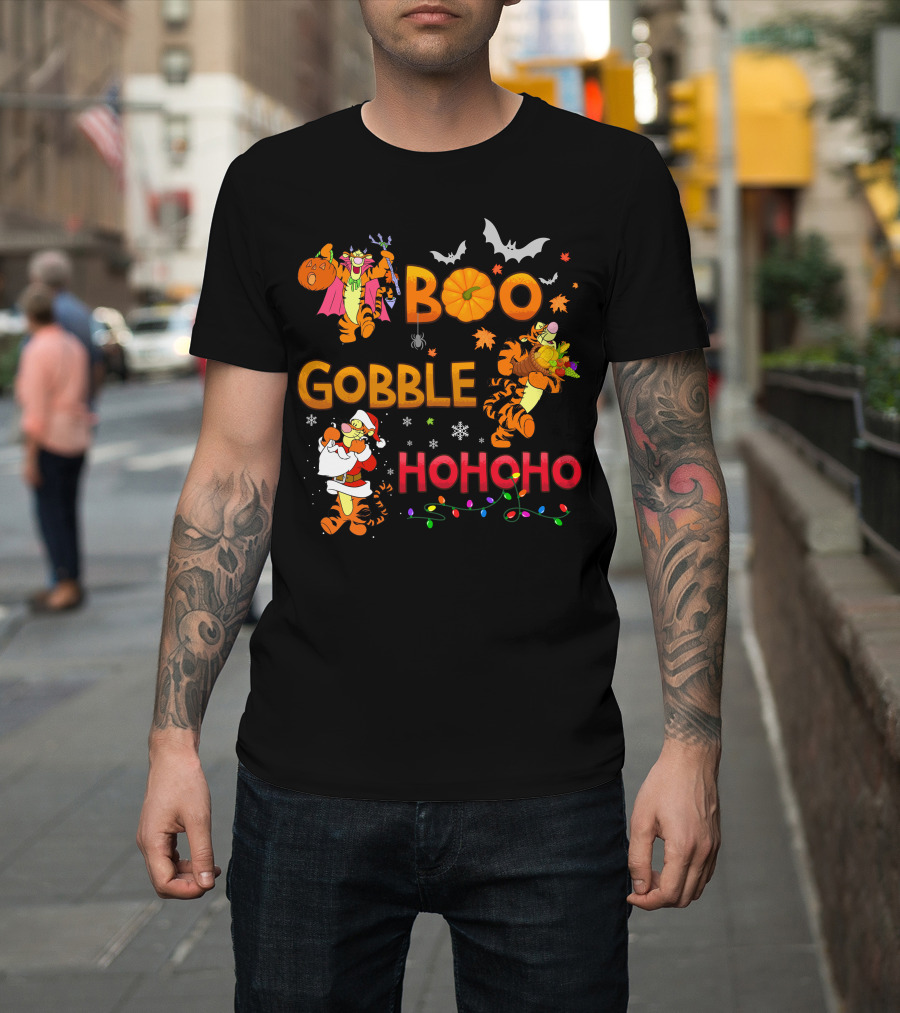 Tigger Boo Gobble Ho Ho Ho Halloween Thanksgiving Christmas Fun T-Shirt