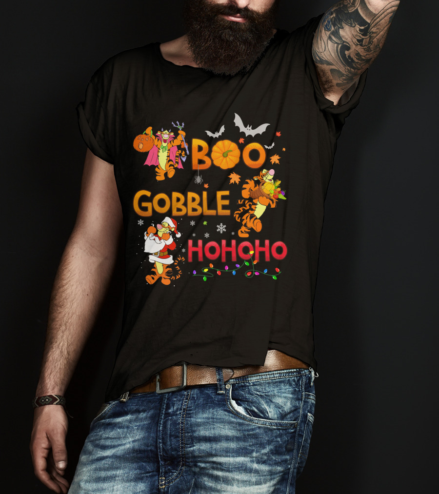 Tigger Boo Gobble Ho Ho Ho Halloween Thanksgiving Christmas Fun T-Shirt