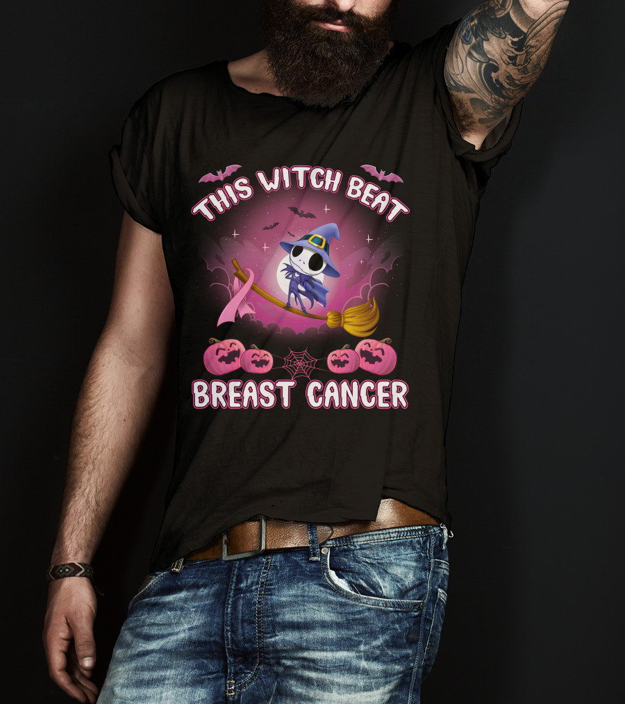 This Witch Beat Breast Cancer Halloween Pink Ribbon Jack-O-Lanterns T-Shirt