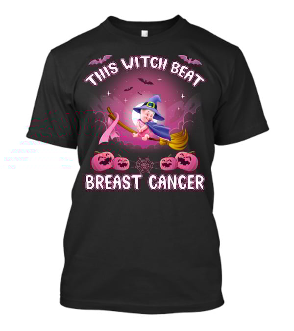 This Witch Beat Breast Cancer Piglet Halloween Pumpkins Broomstick Moon Bats T-Shirt