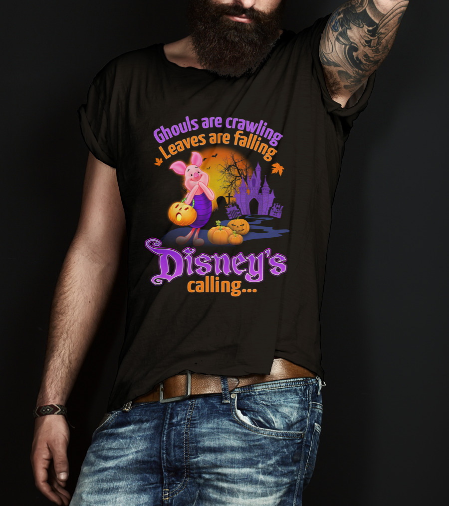 Ghouls Are Crawling Leaves Are Falling Disney's Calling Piglet Halloween Scene T-Shirt
