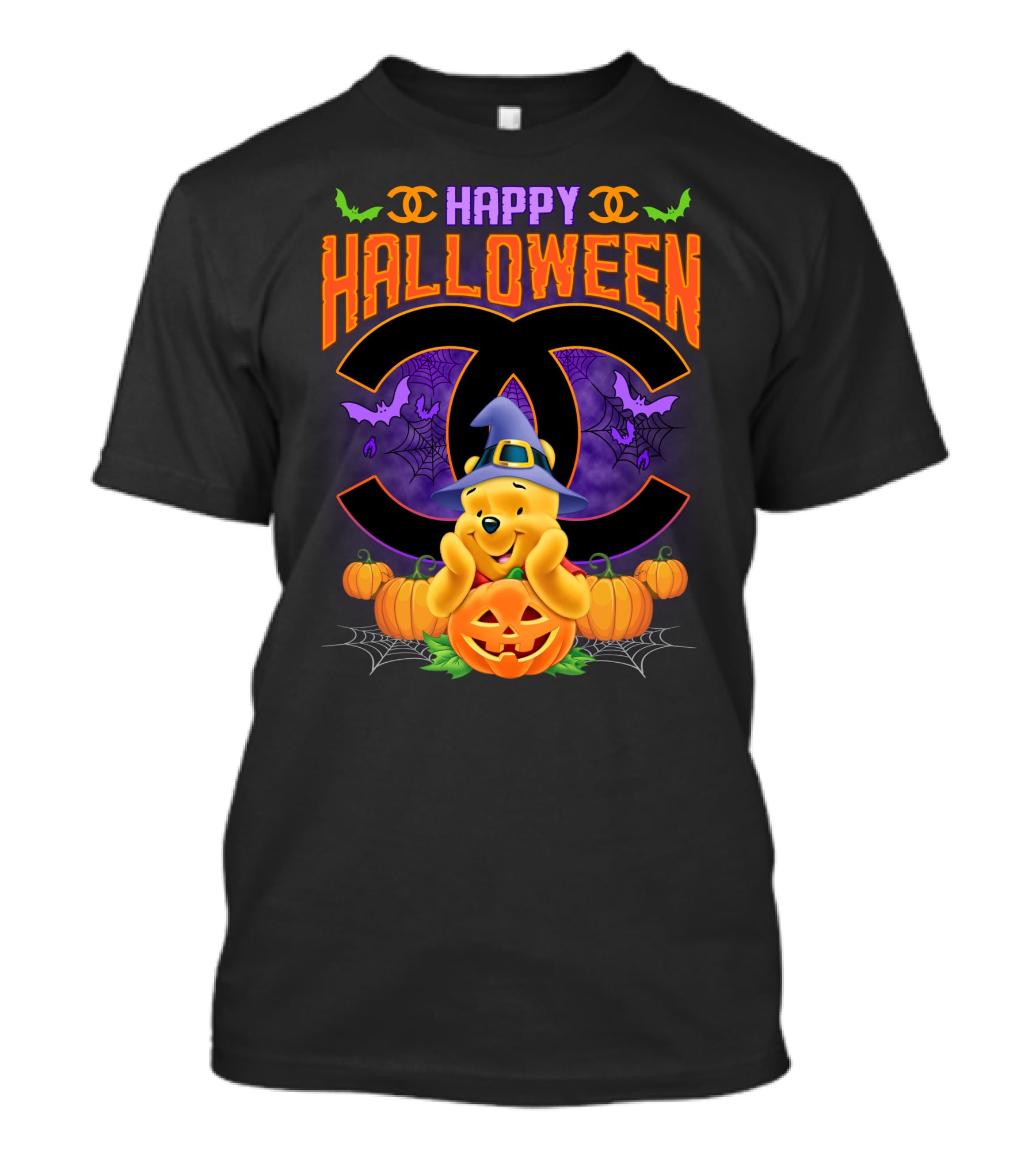 Happy Halloween Pooh Pumpkins Bat Spells T-Shirt