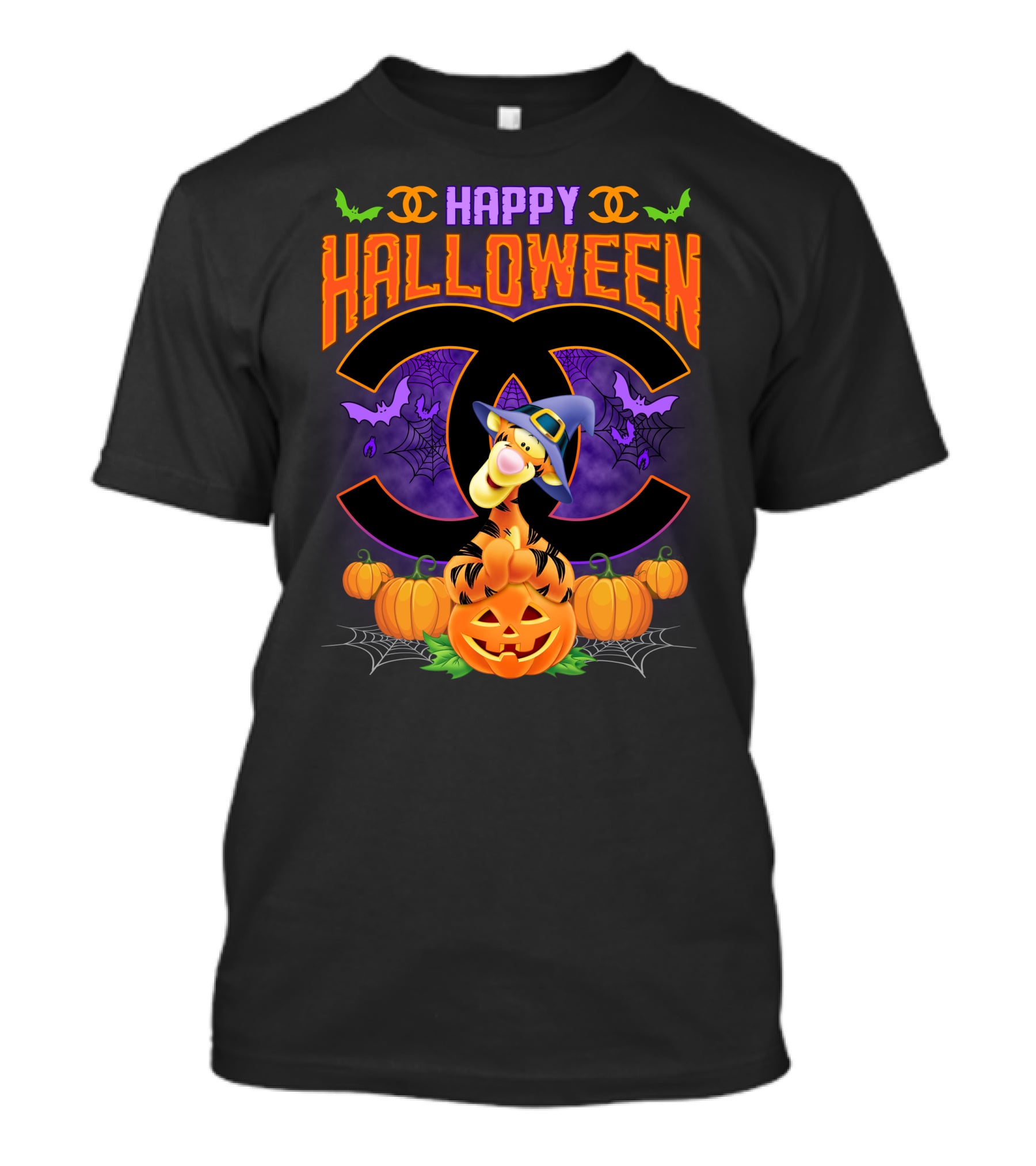Happy Halloween Tigger Pumpkin Bats Spiders T-Shirt