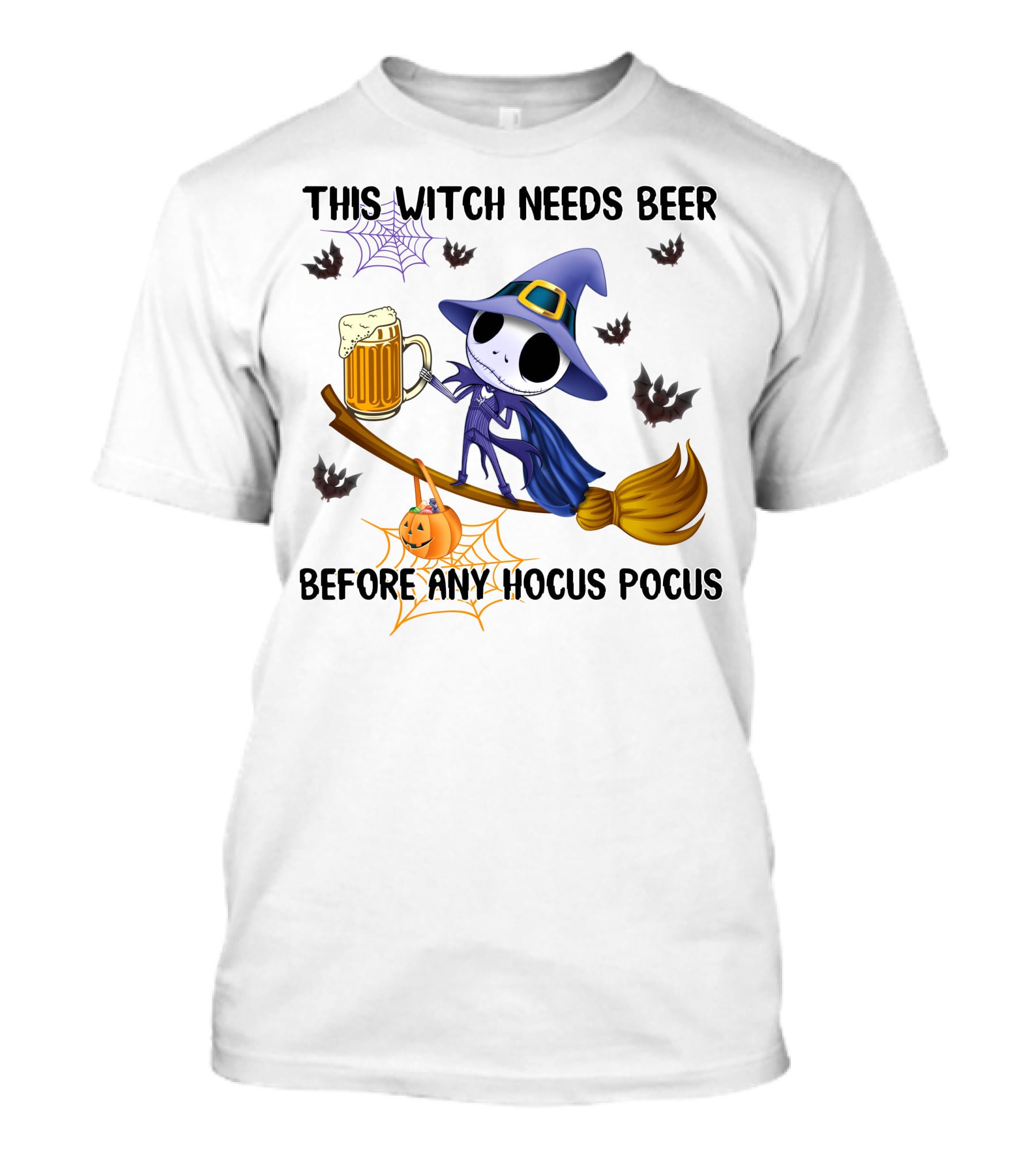 This Witch Needs Beer Before Any Hocus Pocus Jack Skellington T-Shirt
