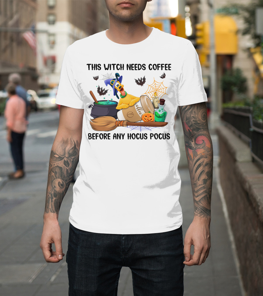 This Witch Needs Coffee Before Any Hocus Pocus Pluto Halloween T-Shirt
