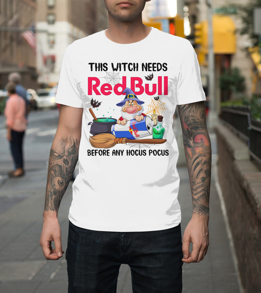 This Witch Needs Red Bull Before Any Hocus Pocus Grumpy Wizard And Bats Scene T-Shirt