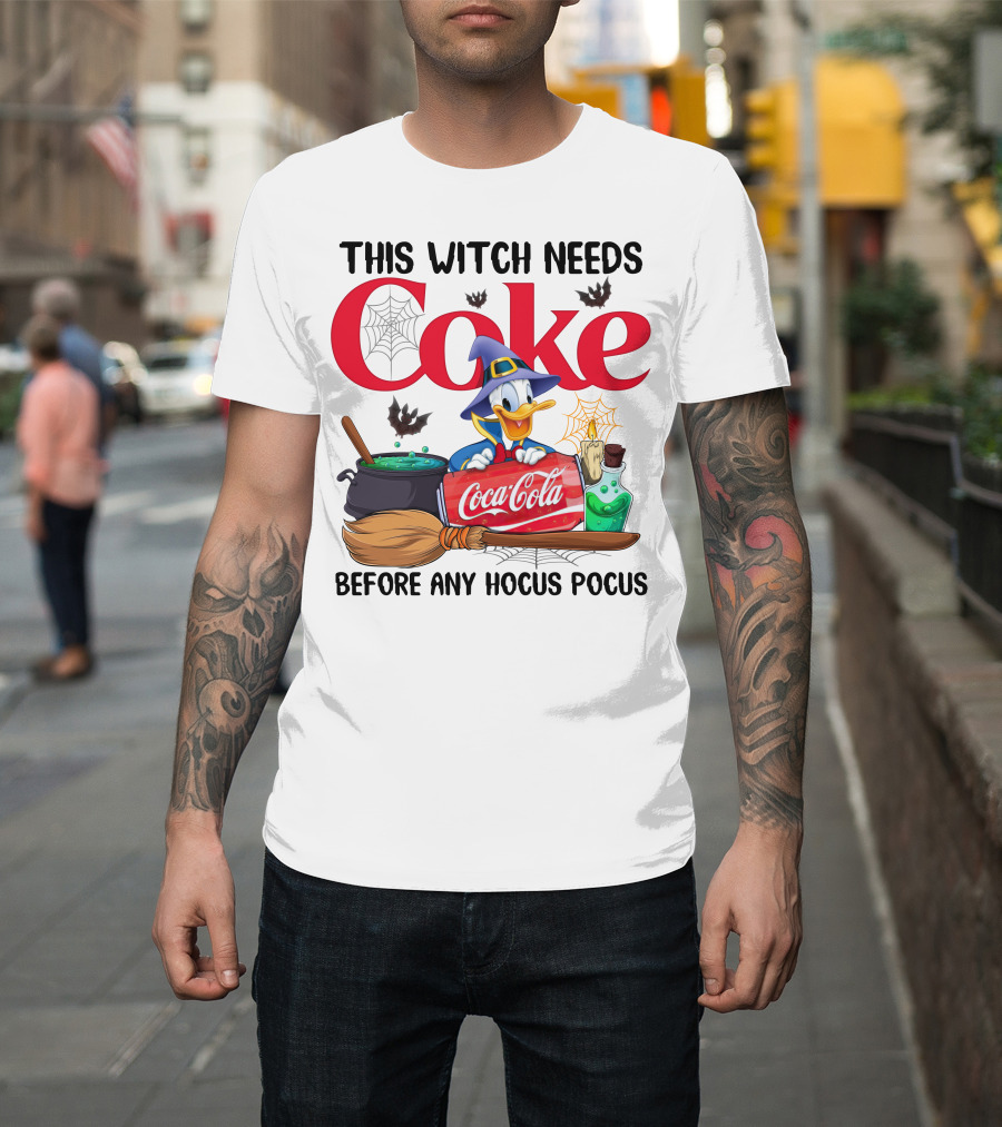 This Witch Needs Coke Before Any Hocus Pocus Coca-Cola Donald Duck Halloween T-Shirt