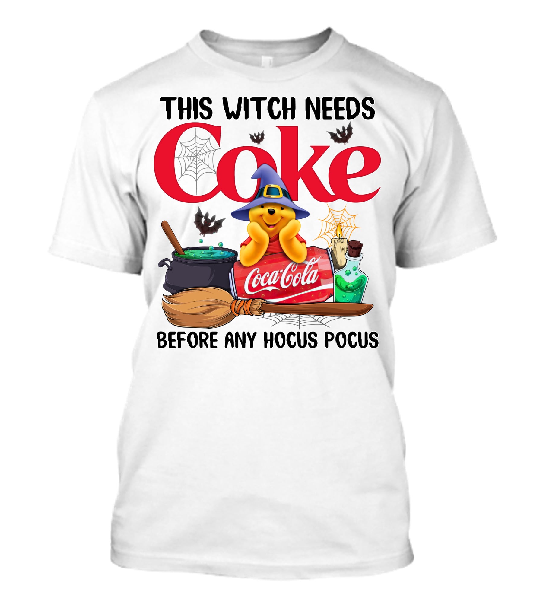 This Witch Needs Coke Coca-Cola Hocus Pocus Pooh Wizard Hat Broom Cauldron Potion T-Shirt