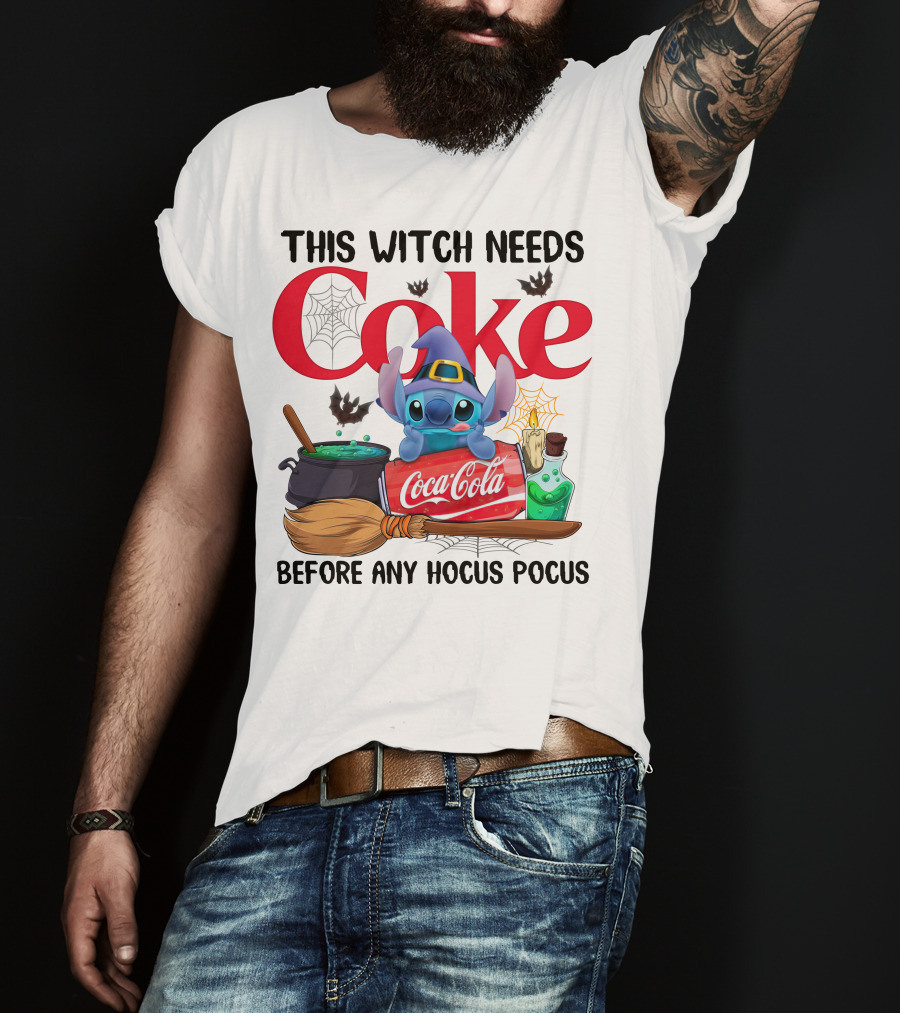This Witch Needs Coke Before Any Hocus Pocus Coca-Cola Stitch Halloween T-Shirt