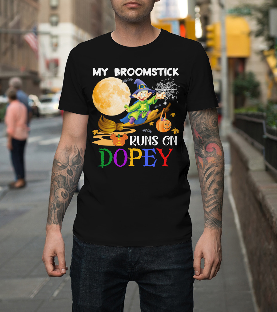 My Broomstick Runs On Dopey Halloween Moon Magic T-Shirt