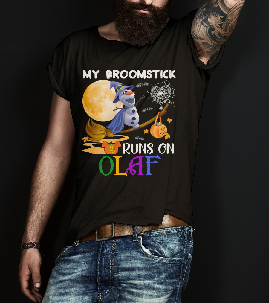 My Broomstick Runs On Olaf Halloween Moon Pumpkin Bats Web T-Shirt