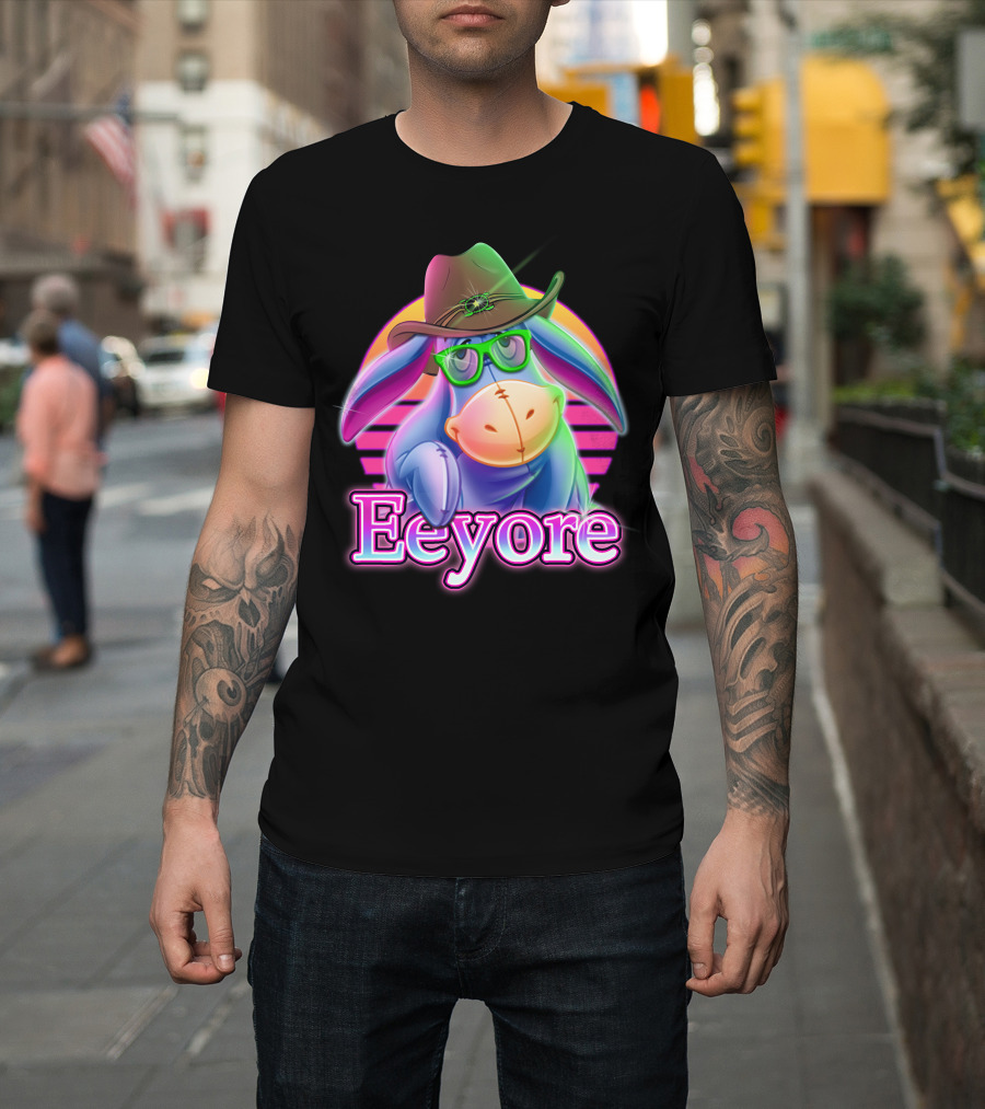 Eeyore Retro Neon Cowboy Hat And Glasses T-Shirt