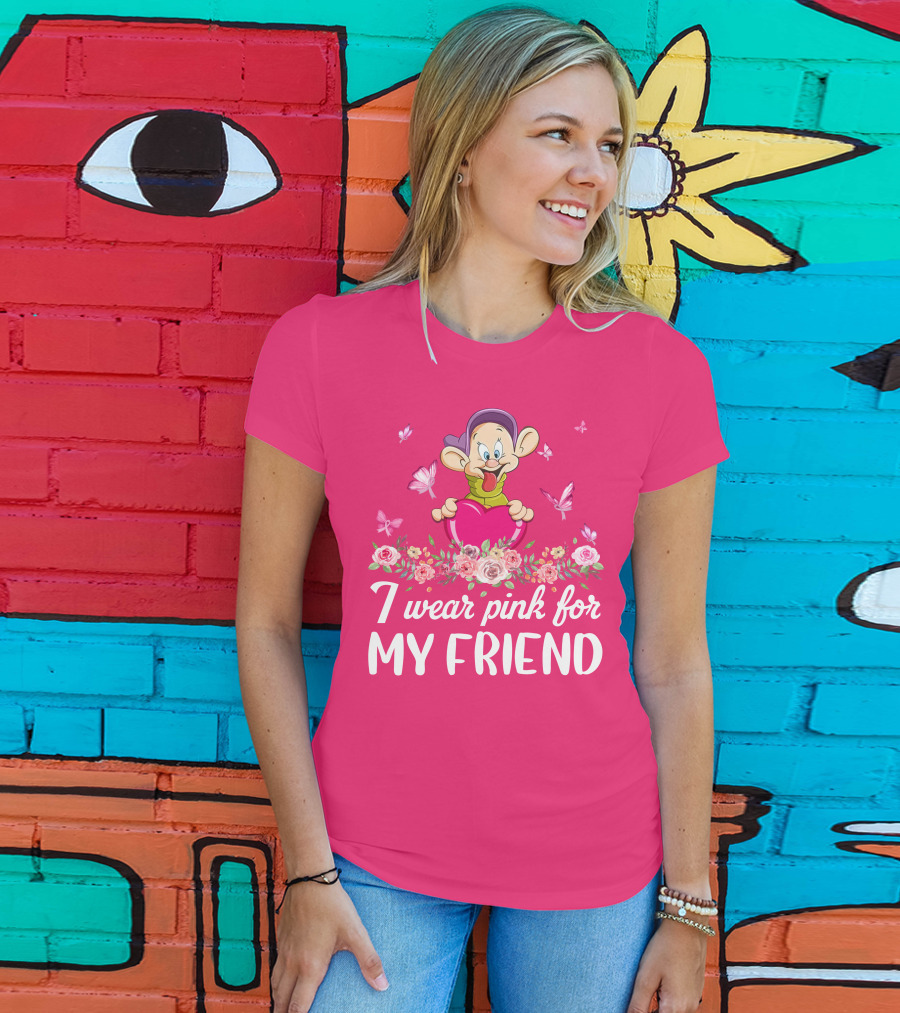 Dopey I Wear Pink For My Friend Butterflies Roses T-Shirt