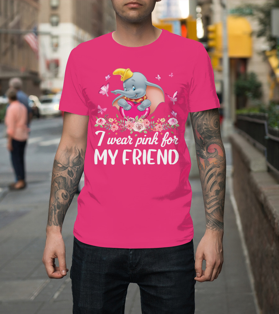 Dumbo I Wear Pink For My Friend Butterflies And Flowers T-Shirt