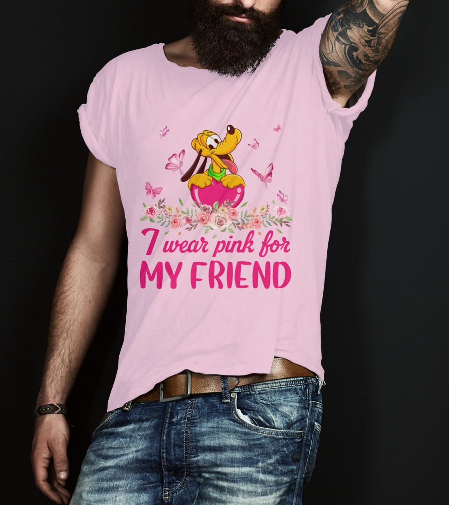 I Wear Pink For My Friend Pluto Butterfly Flowers T-Shirt