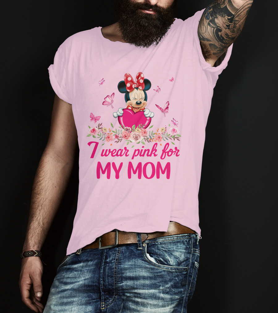 I Wear Pink For My Mom Minnie Butterfly Floral T-Shirt