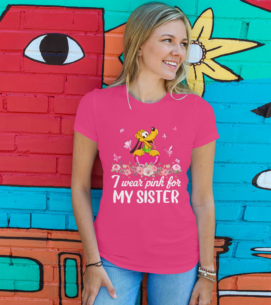 I Wear Pink For My Sister Pluto Butterflies And Flowers T-Shirt