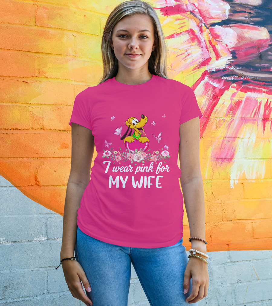 I Wear Pink For My Wife Pluto Butterfly And Floral T-Shirt
