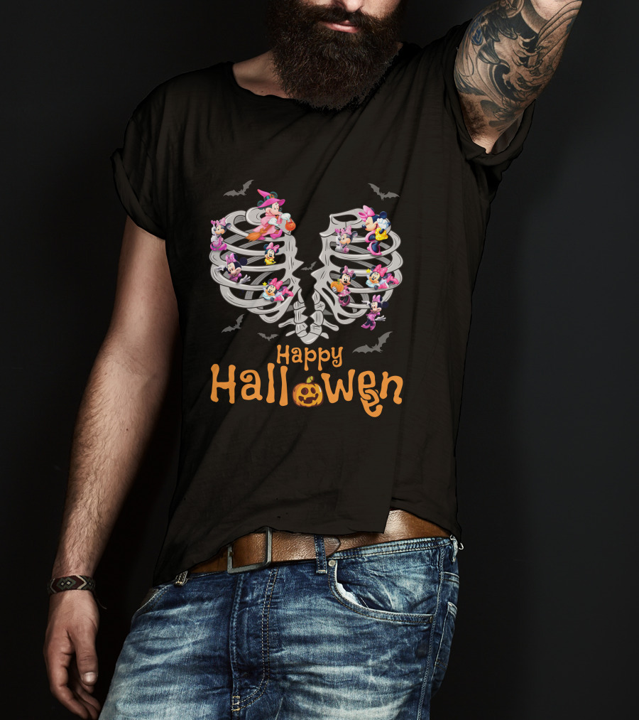 Happy Halloween Minnie Mouse Skeleton Ribcage T-Shirt