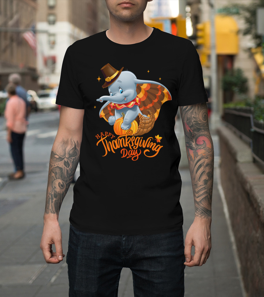 Happy Thanksgiving Day Dumbo Pumpkin Cornucopia T-Shirt