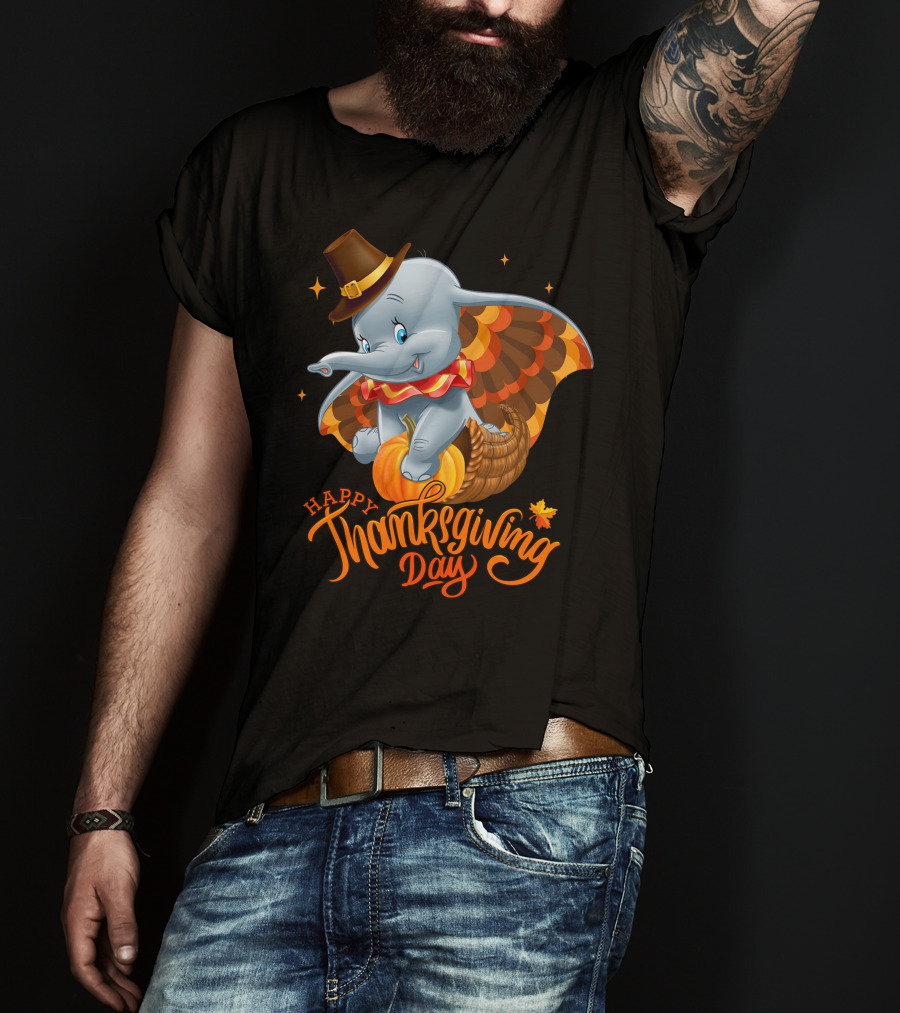 Happy Thanksgiving Day Dumbo Pumpkin Cornucopia T-Shirt