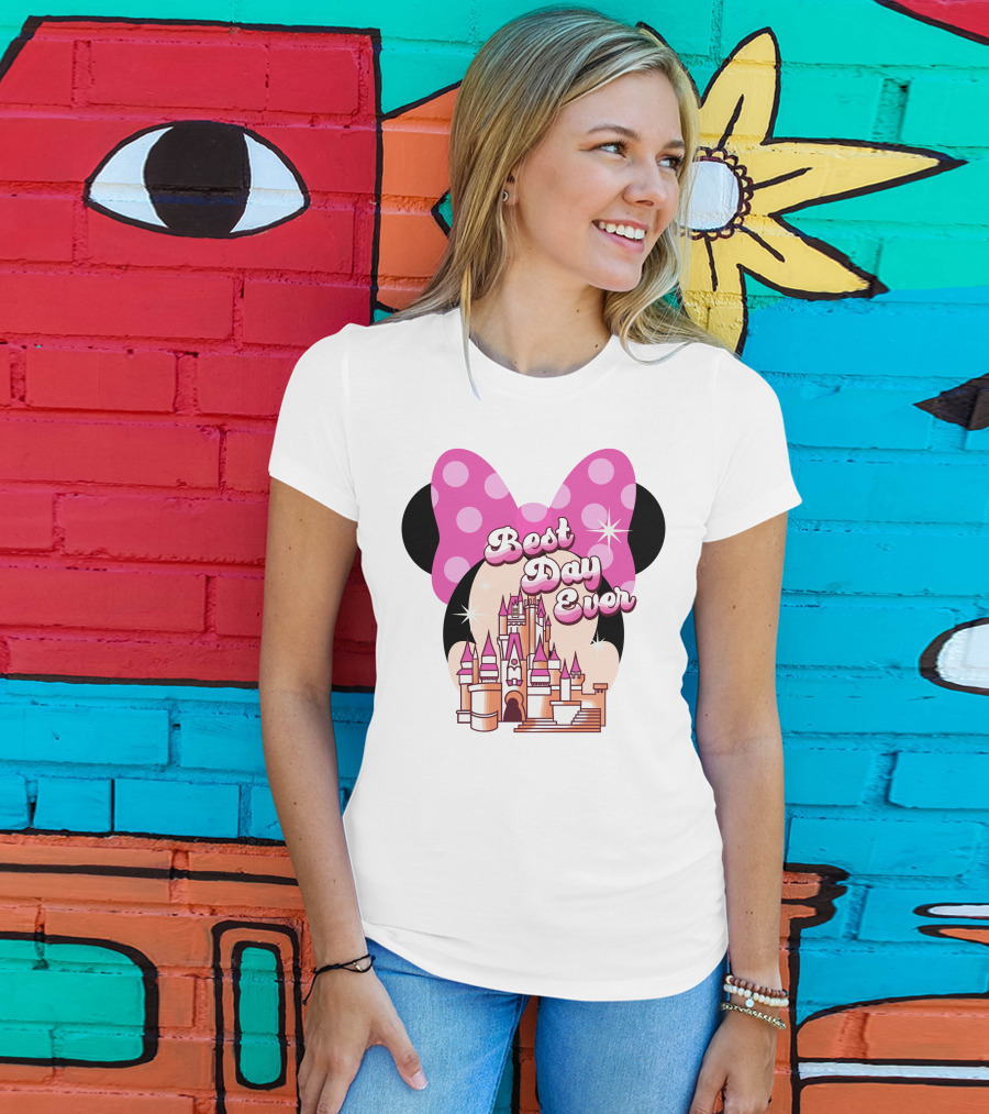 Minnie Best Day Ever Castle Pink Bow T-Shirt