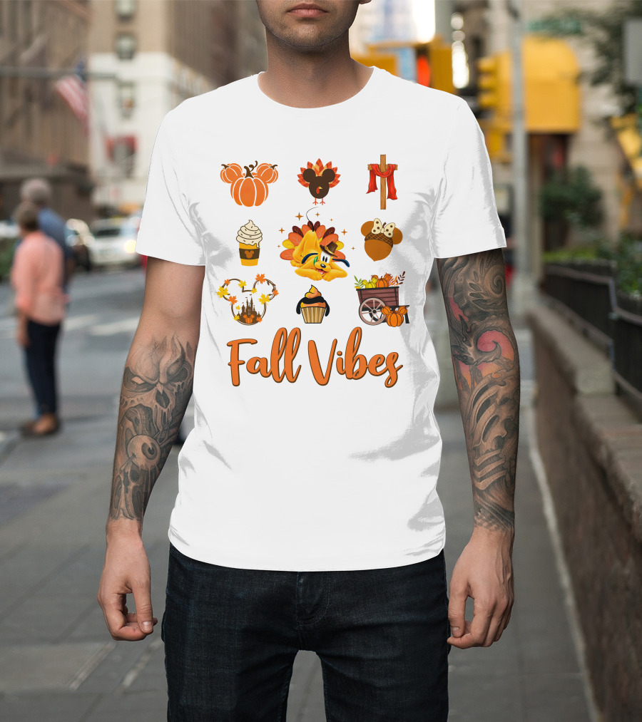Fall Vibes Mickey Mouse Pumpkin Cupcake Autumn Pluto T-Shirt