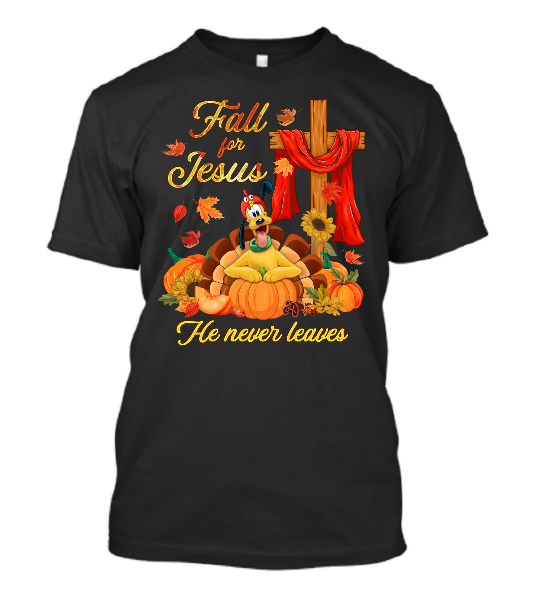 Fall For Jesus He Never Leaves Pluto Thanksgiving Cross Pumpkins T-Shirt